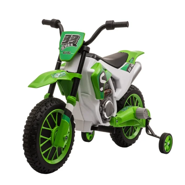 Electric cross motorcycle for children for 3-5 years, rechargeable 12V battery and removable wheel, 106.5x51.5x68cm, green