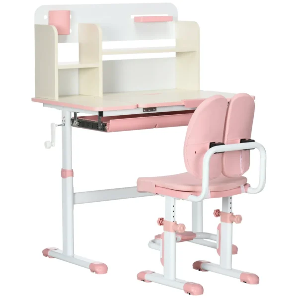 Children's Desk with Chair for 3-12 Years, Adjustable Height and Tiltable Top, Pink