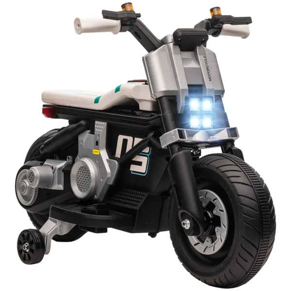 Electric Motorcycle for Children 3-5 Years in PP and Metal with Wheels, Horn and Music, 86x44x58 cm, White and Black