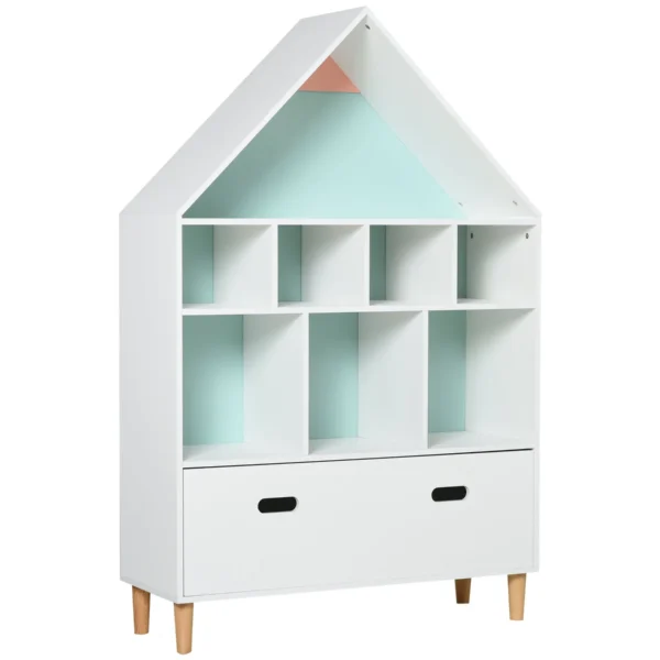Bookcase Toy Storage Shelf for Children's and Teens' Bedroom with White Cube Shelves, Two Colors Changed, Blue and Pink 82x30x126cm