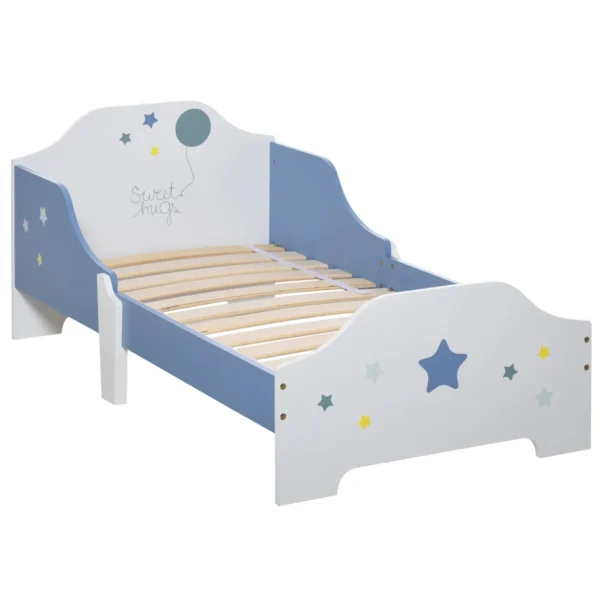 Low Bed for Boys and Girls +3 Years with Sides, Blue and White Cot, 143 x 74 x 59 cm