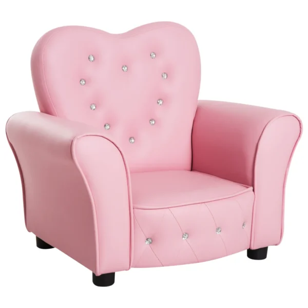Children's Armchair Padded, Children's Room Chair with PVC Covering and Wooden Frame, 59x41.5x49cm, Pink