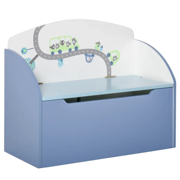 2 in 1 Wooden Toy Storage Bench, Chest with Backrest for Children from 3-6 Years, 60x30x50 cm, Blue