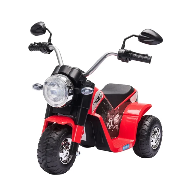 Electric motorcycle for 3-wheeled children with lights and sounds, 6V rechargeable battery, speed 2 km/h, for children of 18-36 months, 72x57x56cm red