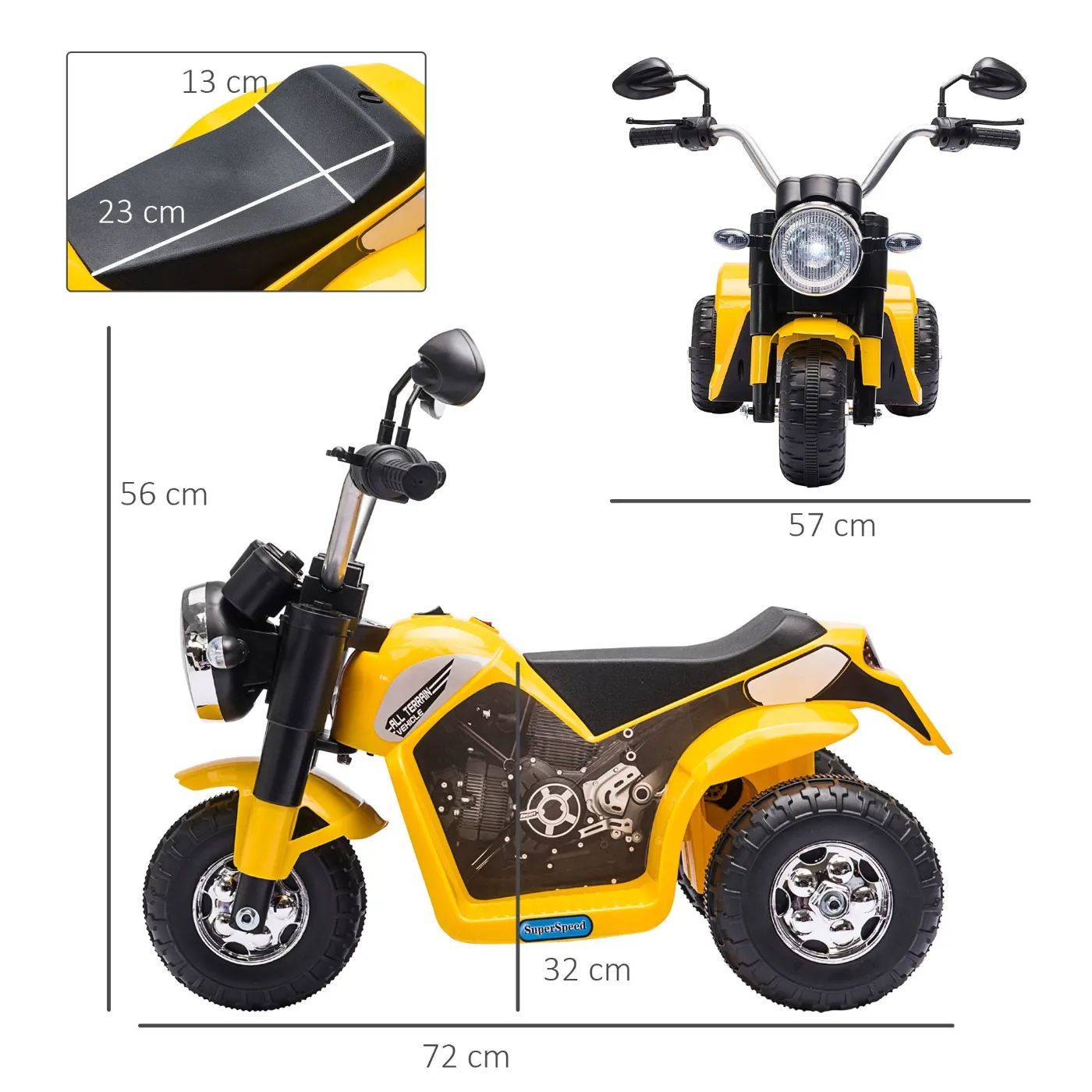 Electric motorcycle for children 18-36 months 3 wheels rechargeable battery - yellow - Image 3