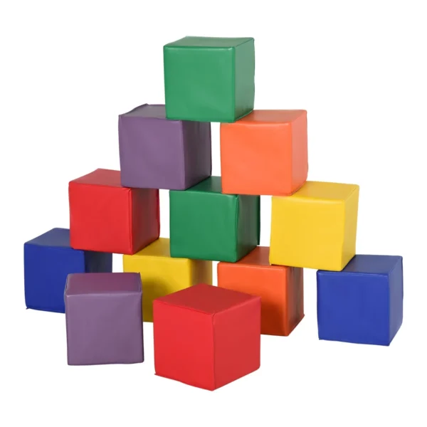 Set of 12 Soft Toy Cubes for Children 12-36 Months, Foam Blocks for Children, Soft Constructions in PU and EPE, 20x20x20 cm, Multicolor
