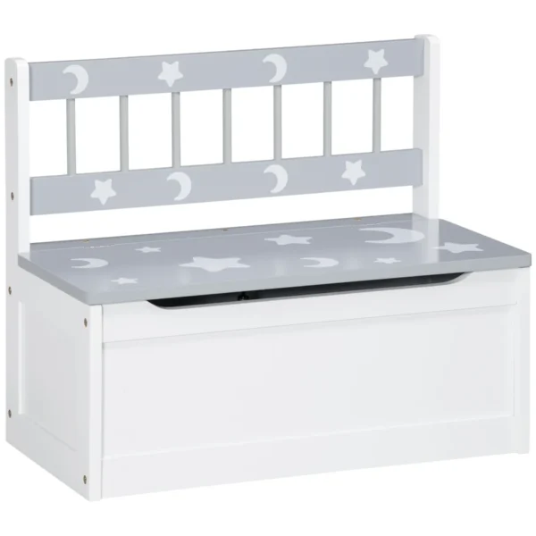 Modern Toy Storage Chest with Gas Lift, in MDF and Pine Wood, 60x30x50 cm, White and Grey