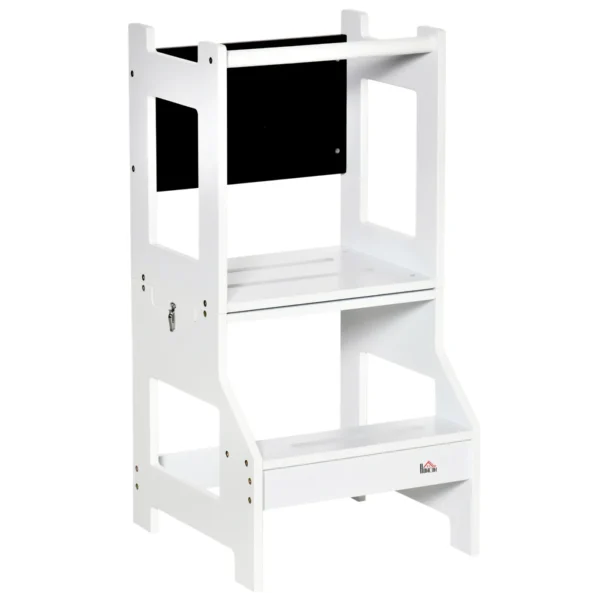 2 in 1 Detachable MDF Montessori Ladder with Stool and Blackboard Included for Children 3-6 Years, White
