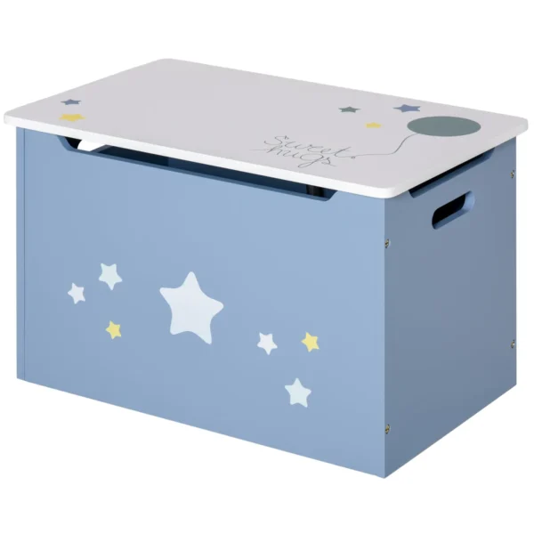 Wooden Toy Chest Storage Bench Blue and White, Children's Bedroom Bench 55 x 34 x 35.5 cm