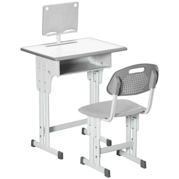 School Desk with Height-Adjustable Chair and Light for Children 6-12 Years, Steel and MDF, Grey