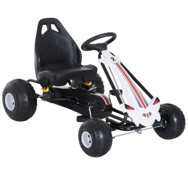 Go Kart with Pedals for Children 3-6 Years with Adjustable Seat, Plastic and Iron, 101.5x65.5x59.5 cm, Black and White