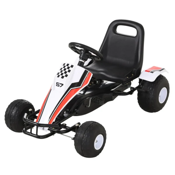 White Pedal Go-Kart for Children 3-8 Years with Adjustable Seat, Plastic Wheels, Handbrake and Gearbox