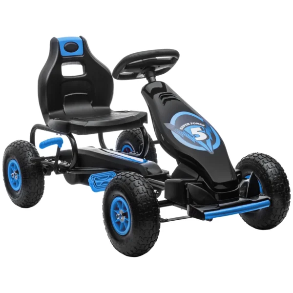 Pedal Go Kart for Kids Ages 5-12 with Adjustable Seat and Inflatable Wheels, Blue