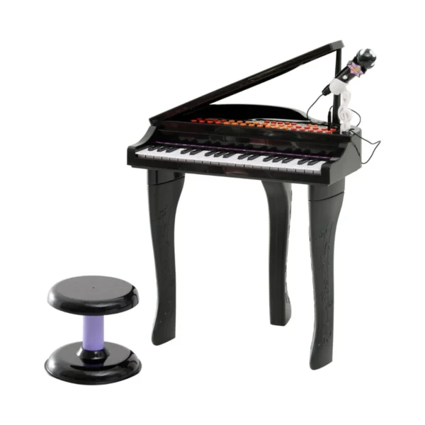 Electric Piano Toy Musical Instrument for Children with 37 Keys Microphone and Stool 48x39x69cm Black