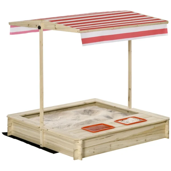 Sandpit for Children 3-8 Years with Adjustable Roof, in Fir Wood and Polyester, 118x118x118 cm