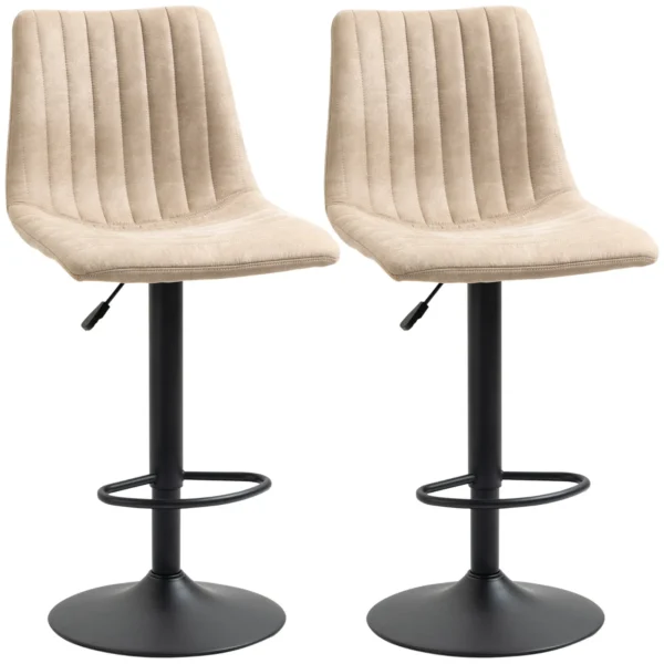 Bar stools 2 pieces adjustable height, in steel and polyester, 47.5x57.5x95-116 cm, brown