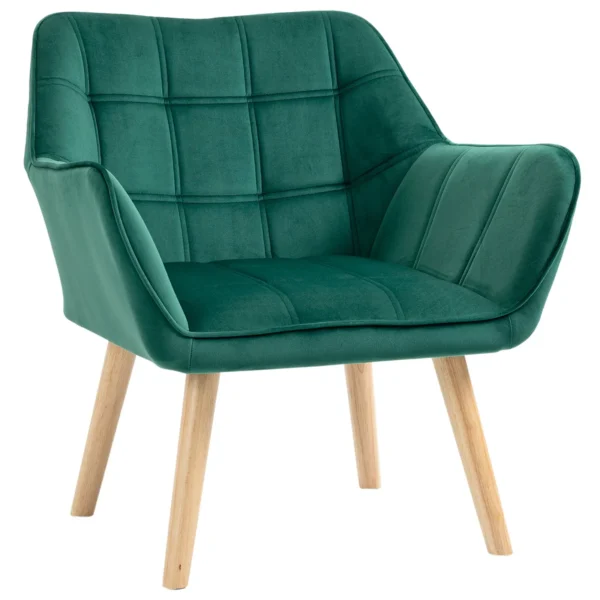 TROMSO | Scandinavian Style Wooden and Green Velvet Effect Armchair for Living Room or Office, 67x61. 5x71cm