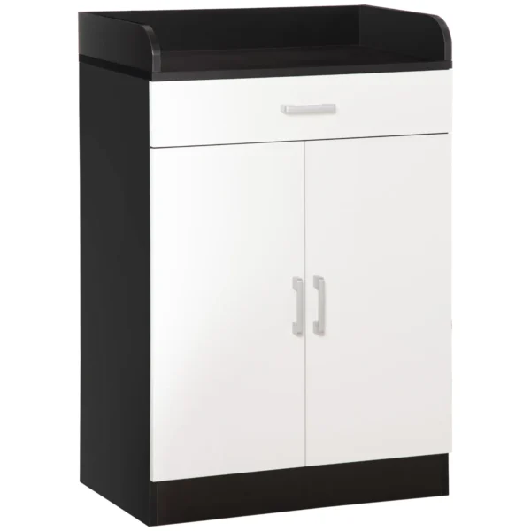 Cabinet with drawer and adjustable shelf for kitchen, living room and antechamber, in MDF, 60x40x90cm, black and white
