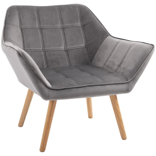 TROMSO | Scandinavian Style Wooden and Velvet Effect Armchair Grey for Living Room or Office, 67x61. 5x71 cmstyle armchair in wood and Grey velvet effect for living room or office | 64x62x72.5 cm