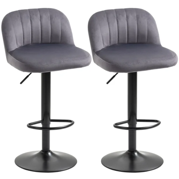 Set of 2 Bar Stools with Backrest and Footrest, Swivel with Adjustable Height, Grey