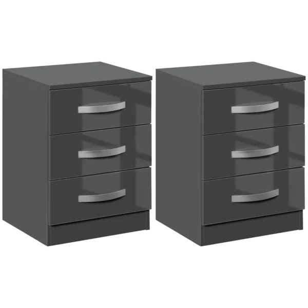 Set 2 modern bedside tables with 3 drawers for bedroom and living room in chipboard, 40x36x56 cm, Grey