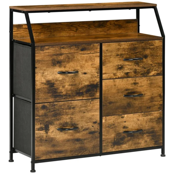 Industrial Style Folding Fabric Drawer Chest of Drawers, 83.5x29x87cm, Brown