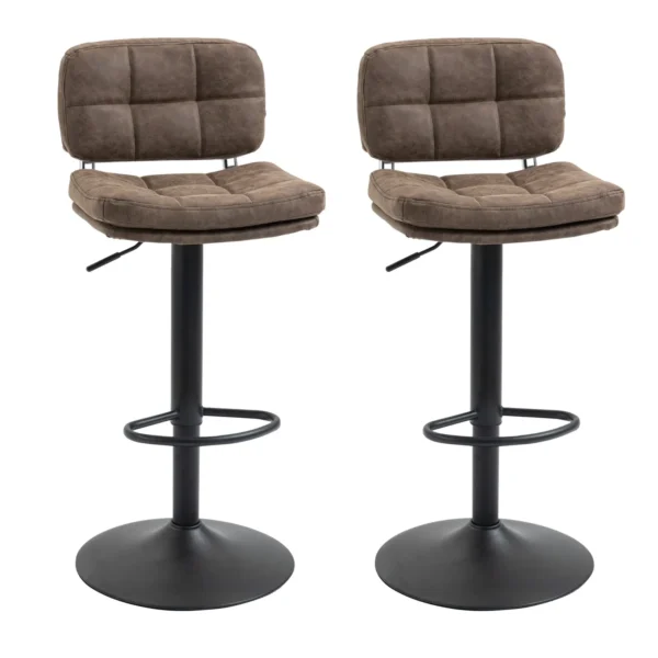 Set of 2 Modern Swivel Bar Stools with Backrest and Footrest, Kitchen Stools with Adjustable Height, PU Leather Upholstery and Padding, 41.5x45x85-107cm