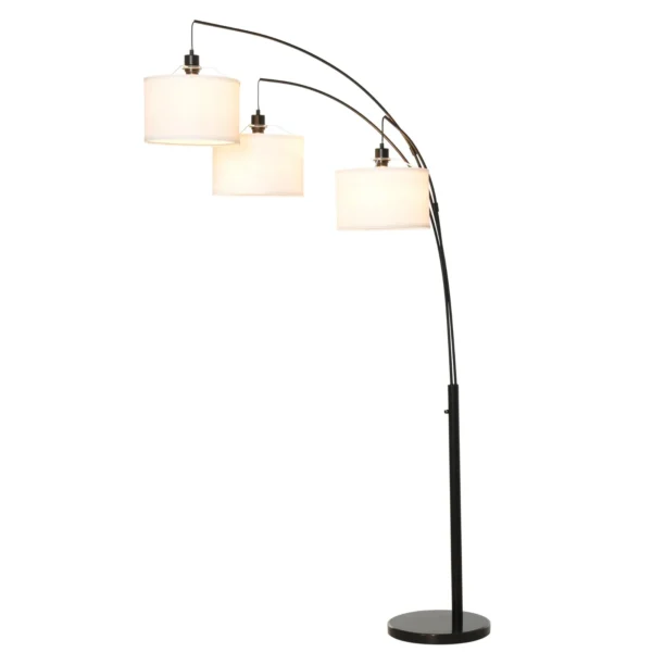 Floor Lamp with 3 Lights and Flexible Arms, Marble Base and Metal Pole, 103x34. 5x205cm, Black and White