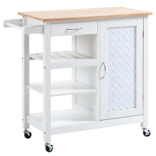 Kitchen trolley with 1 drawer, 1 locker and 1 shelf at 3 levels, 92x40x84cm, white