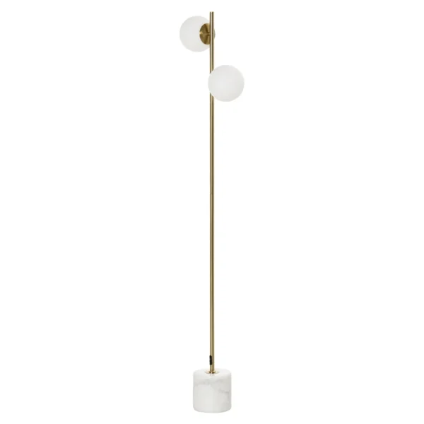 Floor Lamp with 2 Sphere Lampshades and Foot Switch, 35x35x165cm, Gold and White