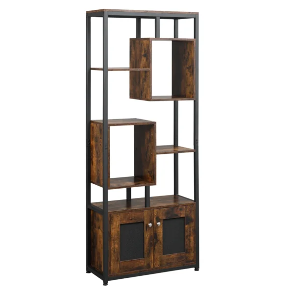 Mobile Industrial Style Library 8 shelves with 2 doors for 2 doors and office, 70x30x180cm, brown