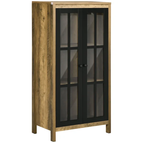 Modern 2-Door Glass and Wood Sideboard, 60x35x120cm, Brown