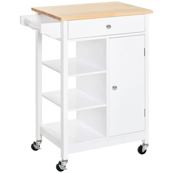 Kitchen trolley with antina drawer and 3 open shelves in white wood 66 x 39.5 x 86.5 cm
