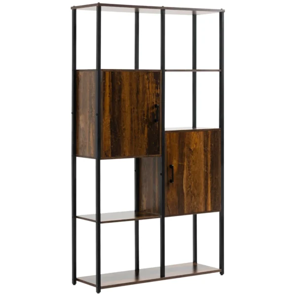 Industrial Style Bookcase with 4 Shelves and 2 Cabinets, 90x30x159.5cm, Black and Brown