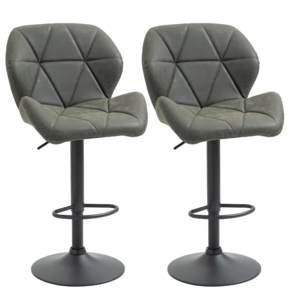 Set of 2 Bar Stools with Adjustable Height, Metal Base and Faux Leather Seat, Stools with Backrest and Footrest, 51.5x57. 5x93-114.5 cm, Army Green