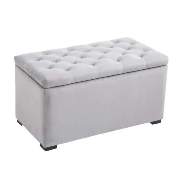 3 Piece Storage Bench Set with 2 Velvet Ottoman Stools, Pearl Grey