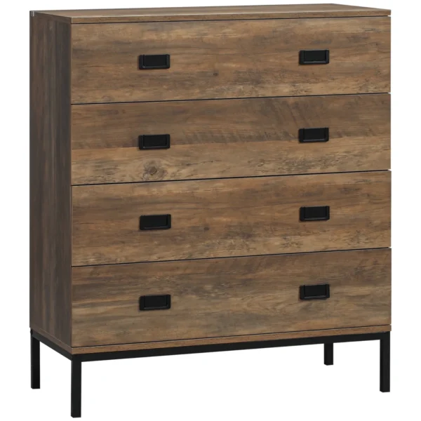 4 Drawer Chest of Drawers in Chipboard and Metal for Living Room and Bedroom, 80x39x95 cm, Brown