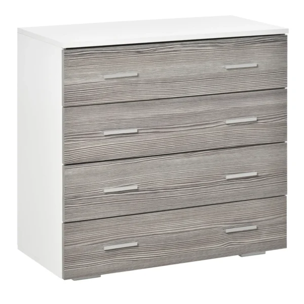 Drawers with 4 drawers with aluminum handles and wooden structure, 76x35x72cm, Grey white