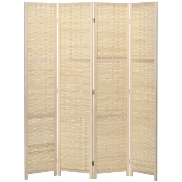 Indoor 4-Panel Indoor Room Divider in Wood and Bamboo, Foldable and Space-Saving Height 170cm, Brown