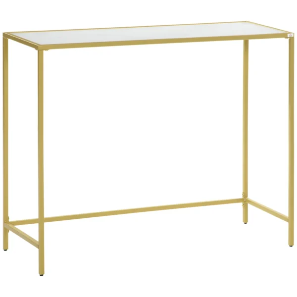 Console Table for Entrance in Steel and Tempered Glass, 100x35.5x80cm, White and Gold