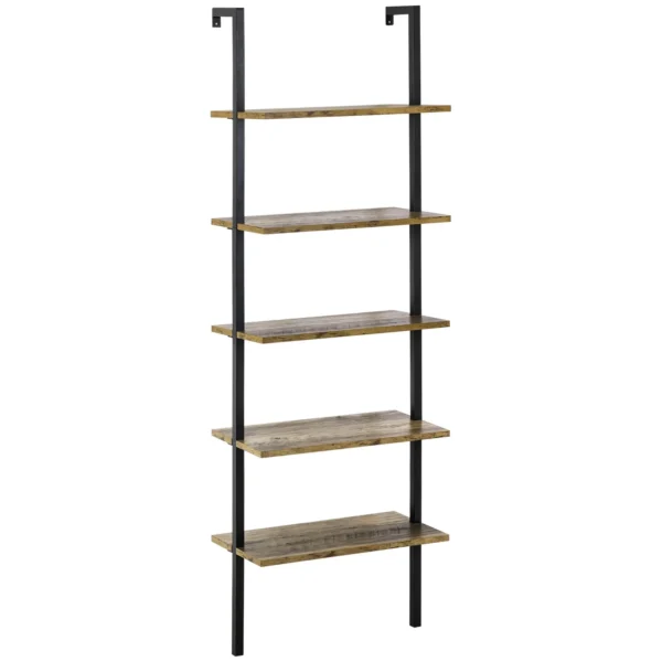 Industrial Style 5-Tier Ladder Bookcase in Wood and Metal, 60x30x184.5cm, Brown