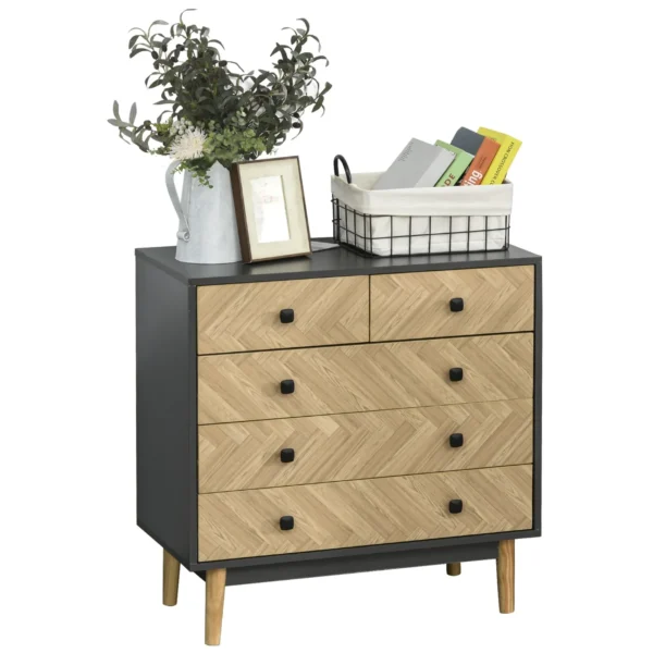MANIRO | Wooden Bedroom Chest of Drawers with 5 Drawers, Vintage Industrial Style, Dark Grey, 80x40x80cm