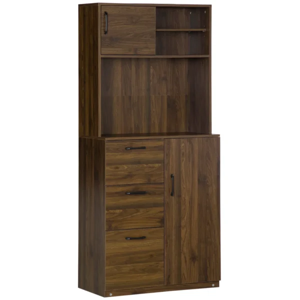 Modern Sideboard with 3 Drawers and Cabinets, Wooden Kitchen and Living Room Pantry Unit, 80x40x178cm, Walnut