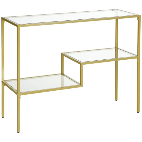 3-Tier Steel and Tempered Glass Entryway Console Table, 100x32x76 cm, Gold
