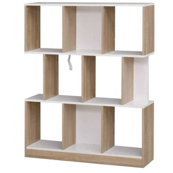 Modern Wooden Wall Bookcase, 8-Tier Bookshelf for Living Room and Bedroom, Oak and White