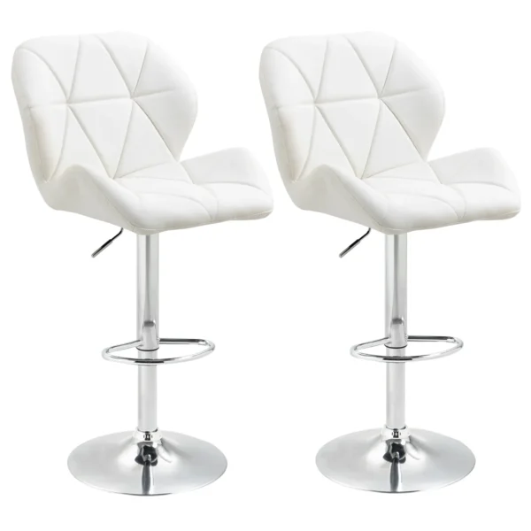Set 2 swivel bar stools with adjustable height, similar coating and round base - white