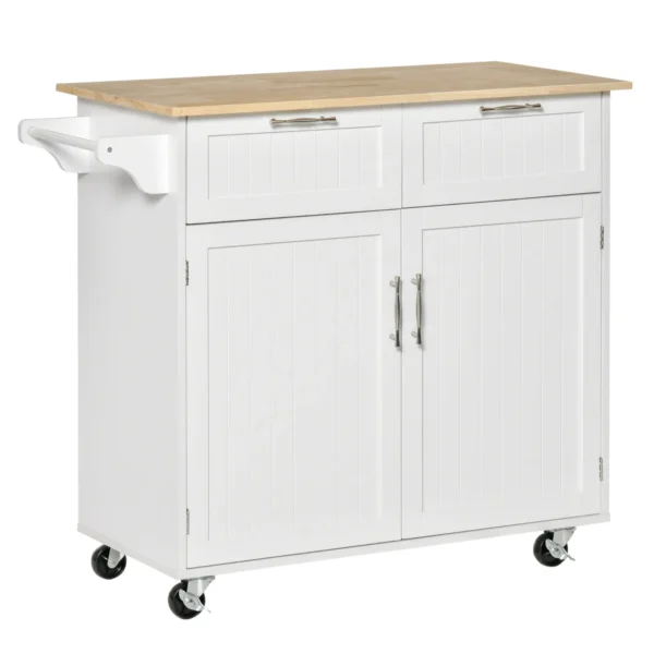 Multipurpose Wooden Kitchen Cart with 2 Drawers, 104x46x91cm - White