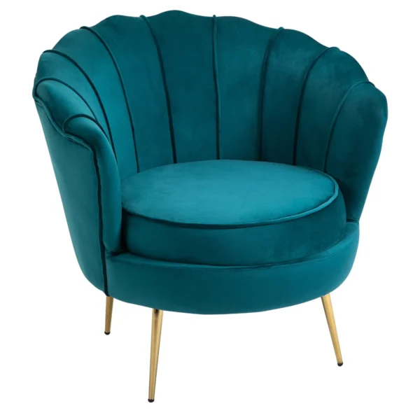 Vintage Style Design Armchair Upholstered in Velvet, 79x77x77cm, Petrol Green