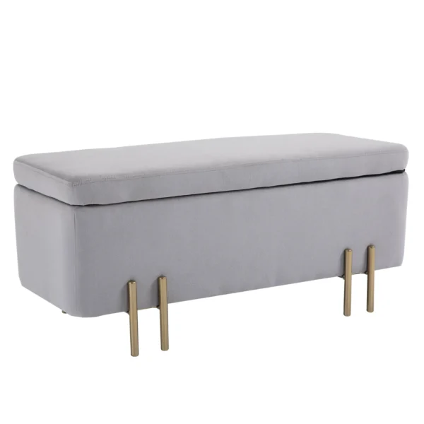 Interior container bench with padded seat and gold lacquered feet, modern and elegant design, 100 x 40 x 42cm