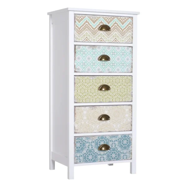 Vintage Chest of Drawers Cabinet with 5 Drawers Shabby Style Bathroom, Entrance, Bedroom 46 × 34 × 97.5cm White